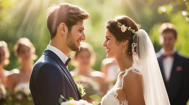 Romantische Hochzeitszeremonie: Brautpaar im Fokus