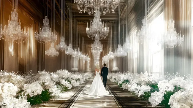 Romantische Hochzeitszeremonie in prachtvollem Ballsaal