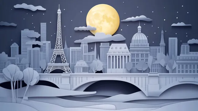 Romantische Pariser Stadtkulisse bei Vollmondnacht