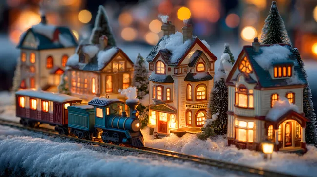 Romantische Weihnachtsstadt mit Miniaturzug