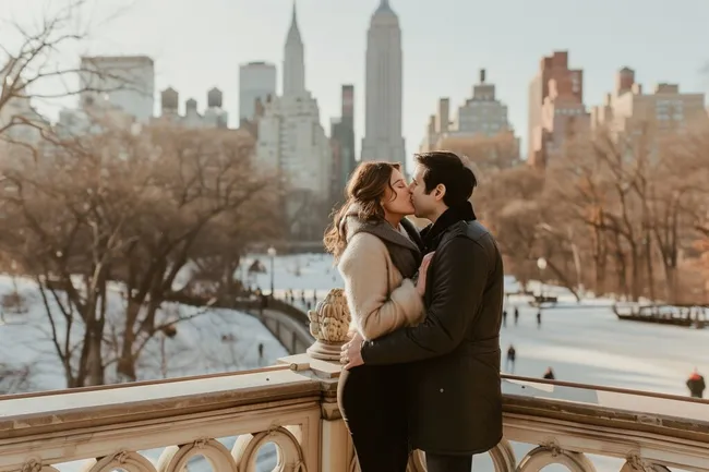 Romantische Winterküssszene in New York City