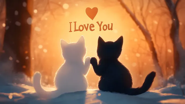 Romantische Winterlandschaft mit Katzen