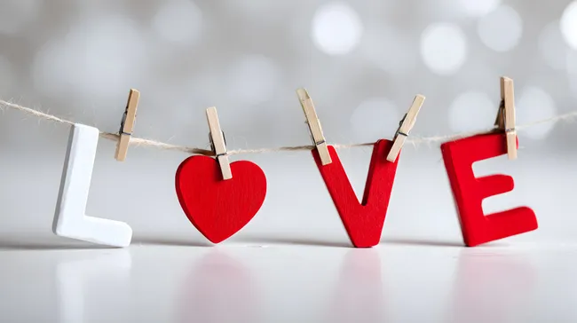 Romantischer Liebesgruß an Wäscheleine mit Herz-Dekor