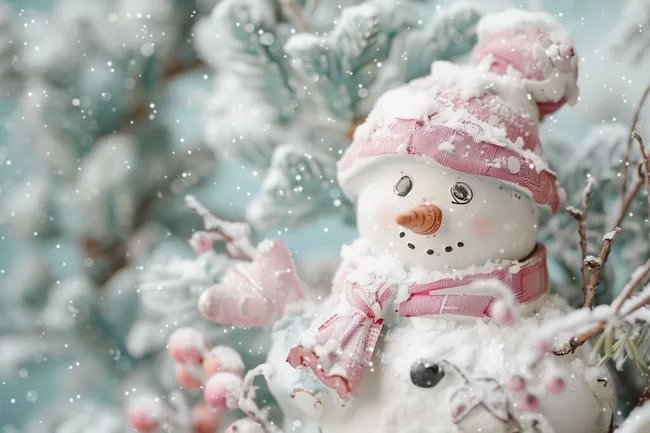 Romantischer Schneemann im verschneiten Waldidyll