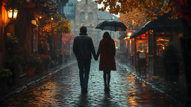 Romantischer Spaziergang bei Herbststimmung