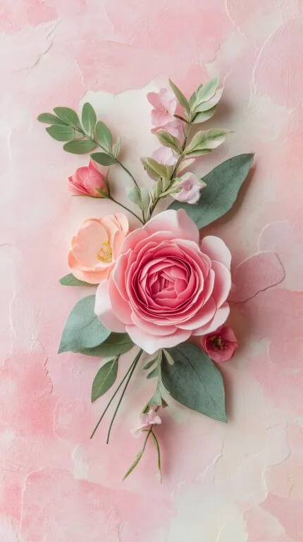 Romantisches Blumenarrangement auf Pastell-Hintergrund