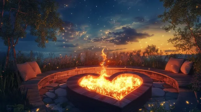 Romantisches Lagerfeuer am nächtlichen Seeufer