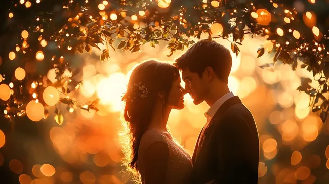 Romantisches Liebespaar im Sonnenuntergang