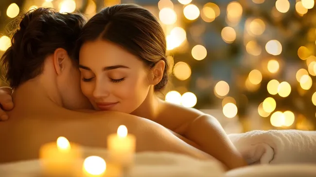 Romantisches Paar in Spa-Behandlung mit Kerzen
