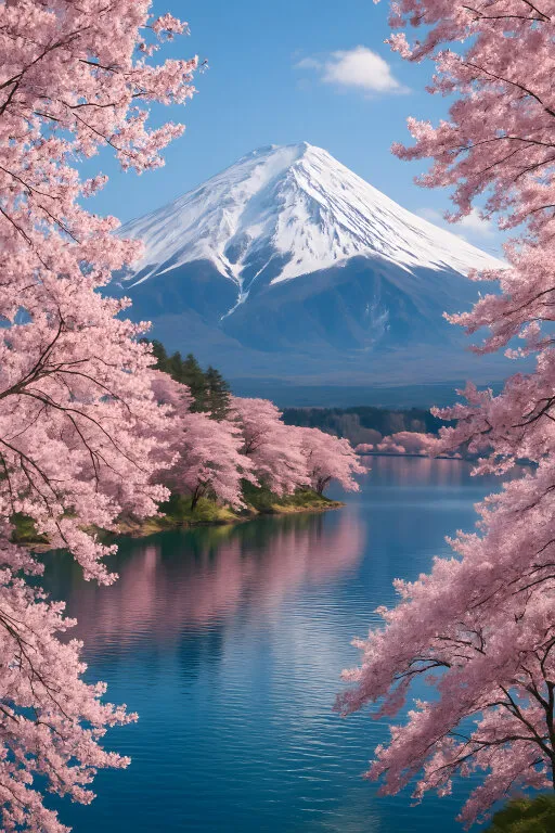 Romantisches Panorama des Mount Fuji mit Kirschblüten