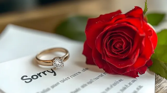 Romantisches Verlobungssymbol mit roter Rose