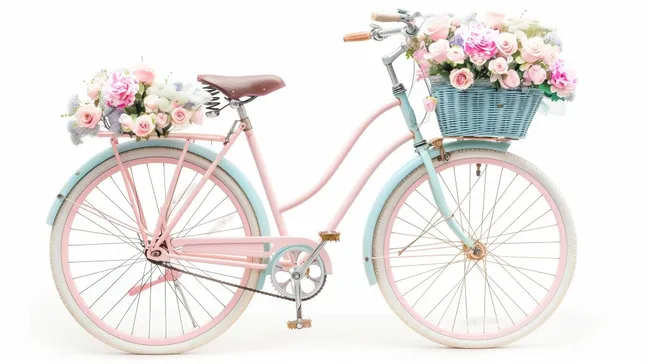 Romantisches Vintage-Fahrrad mit Blumenkorb