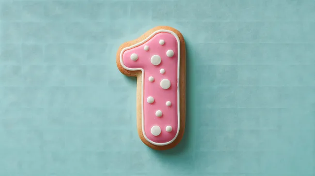 Rosa Gebäck in Zahl 1-Form für Geburtstagskuchen