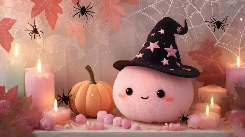 Rosa Kürbislaterne mit Schleife in Halloween Szene