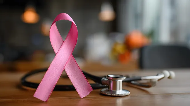 Rosafarbene Brust-Krebsvorsorge-Schleife mit Stethoskop