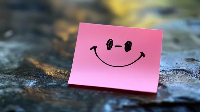 Rosafarbener Haftnotiz-Aufkleber mit lächelndem Gesicht