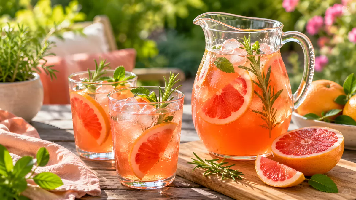 Rosmarin-Limonade mit Grapefruit im Garten