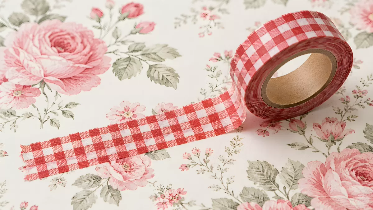 Rot-weißes Karomuster Washi-Tape auf Blumentapete