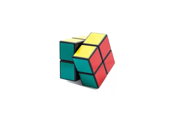 Rotated Rubik's cube 2x2x2 on white background (Flip 2019)