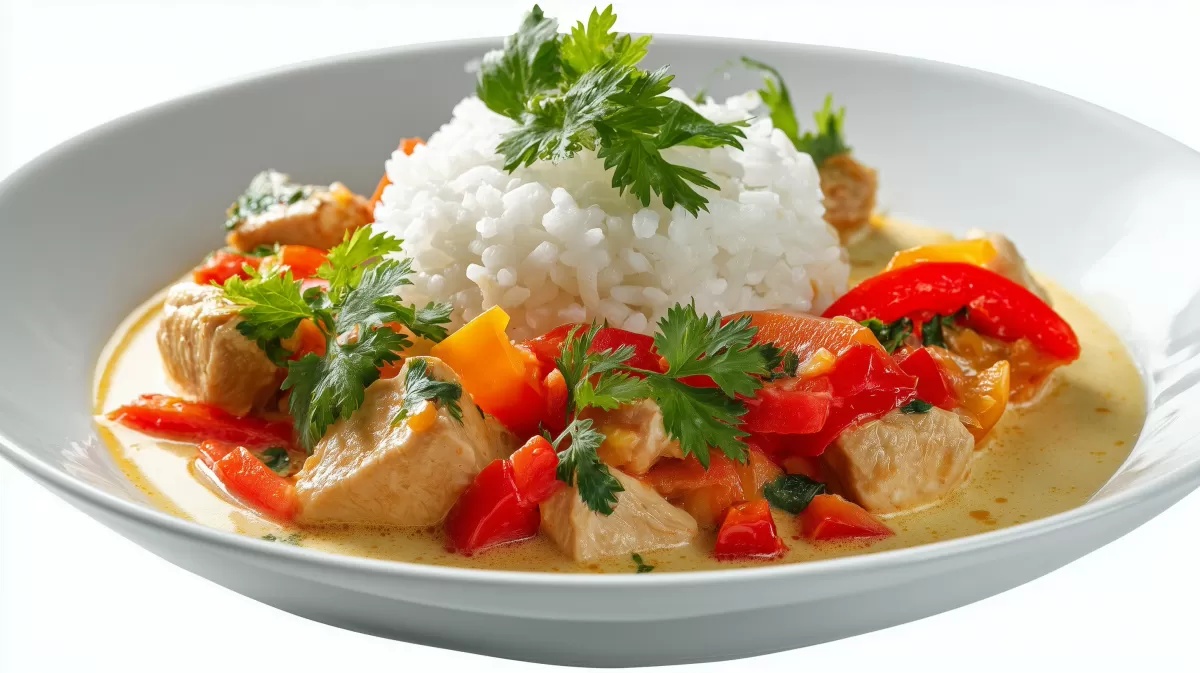 Rotbarsch-Curry asiatisch mit Kokos und Reis