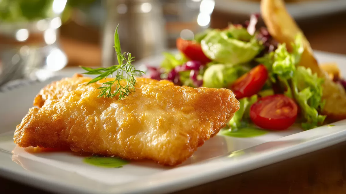 Rotbarsch im Bierteig mit frischem Beilagensalat