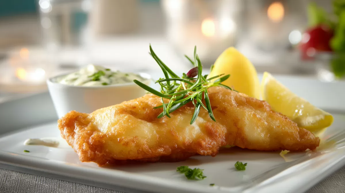 Rotbarsch im Bierteig mit Zitrone und Remoulade