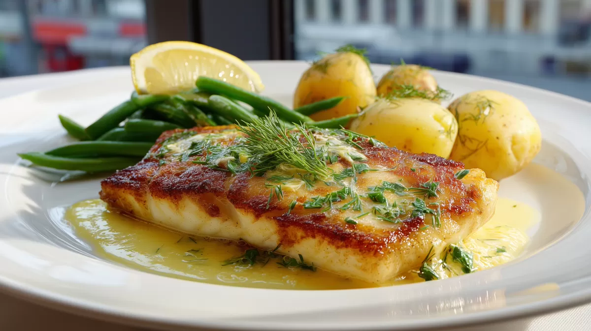 Rotbarschfilet an Zitronenbutter fotorealistisch