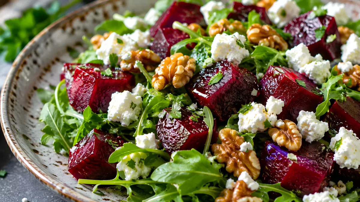 Rote-Bete-Salat mit Feta, Walnüssen und Rucola