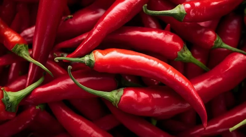Rote Chilischoten in Nahaufnahme als Hintergrund