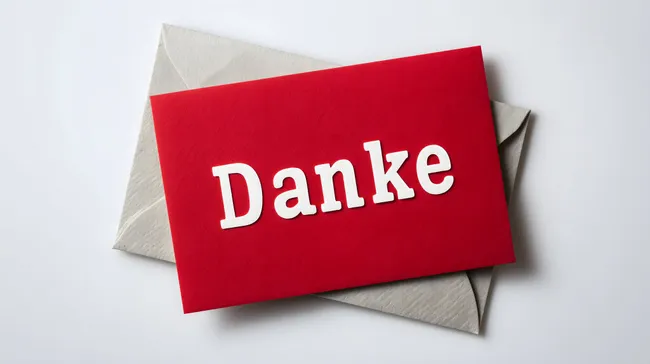 Rote Danksagungskarte mit Umschlag auf weißem Hintergrund