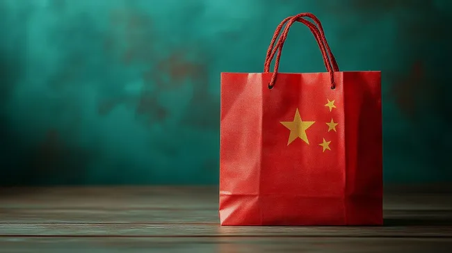 Rote Einkaufstasche mit chinesischer Flagge