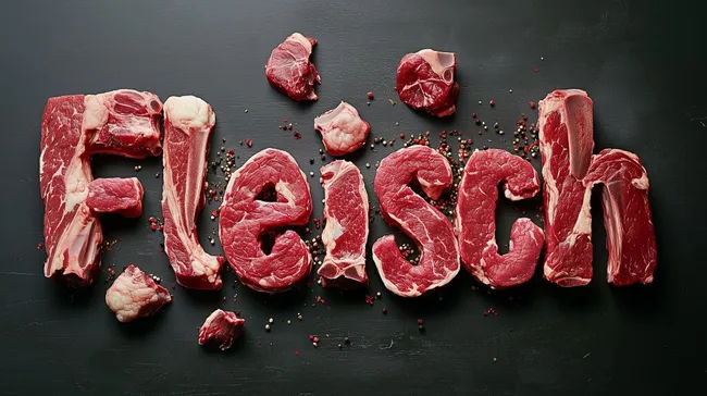 Rote Fleischstücke auf dunklem Untergrund