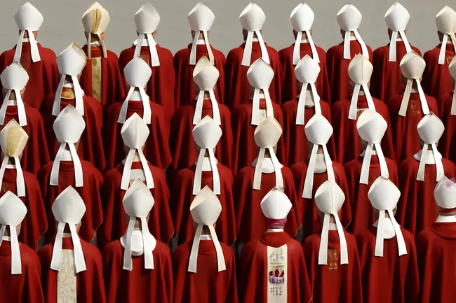 Rote Gewänder und Mitren der katholischen Kardinäle