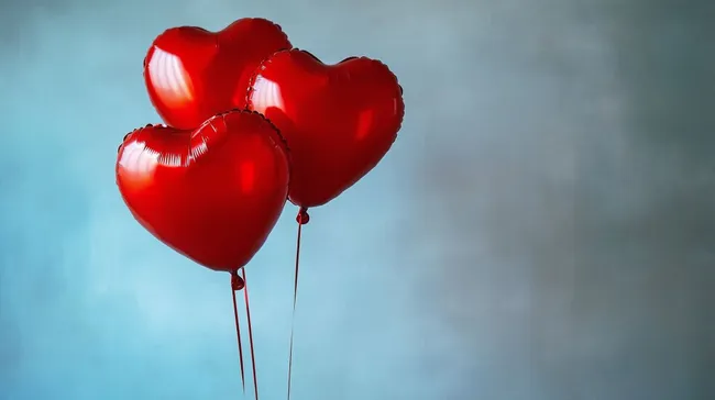 Rote Herzballons vor blauem Hintergrund