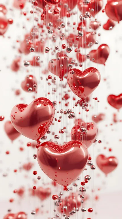 Rote Herzen-Luftballons mit romantischem Glanz zum Valentinstag