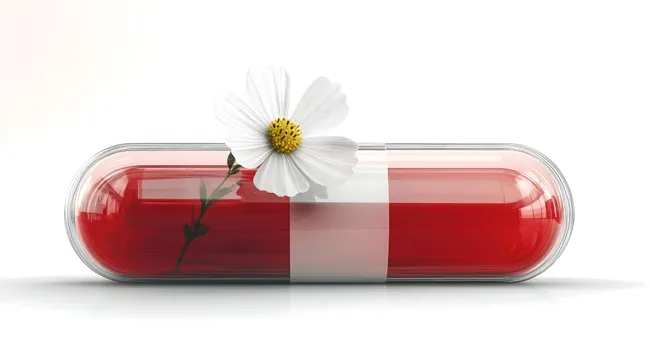 Rote Kapsel mit weißer Blume - Symbol für Naturmedizin