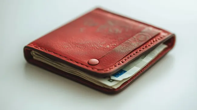 Rote Lederbörse mit Euro-Scheinen auf weißem Hintergrund