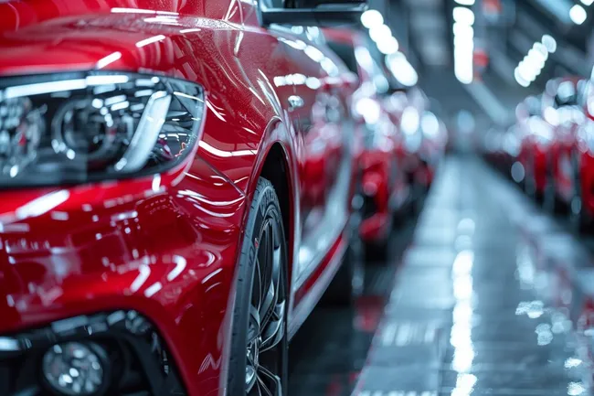 Rote Luxusautos in modernem Autohaus