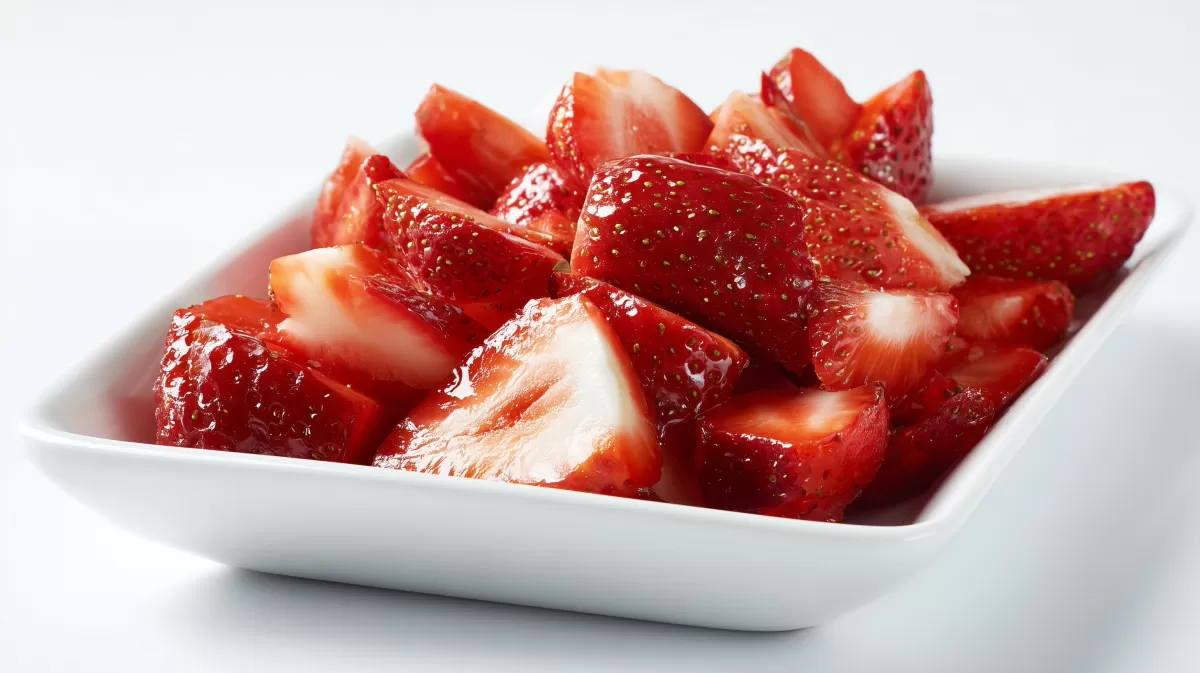Rote, saftige Erdbeerstücke auf Teller