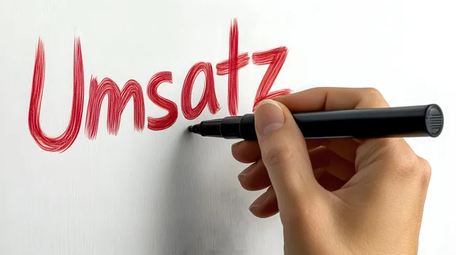 Rote Schrift 'Umsatz' auf weißer Tafel geschrieben