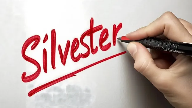 Rote Silvester-Kalligraphie auf weißem Hintergrund