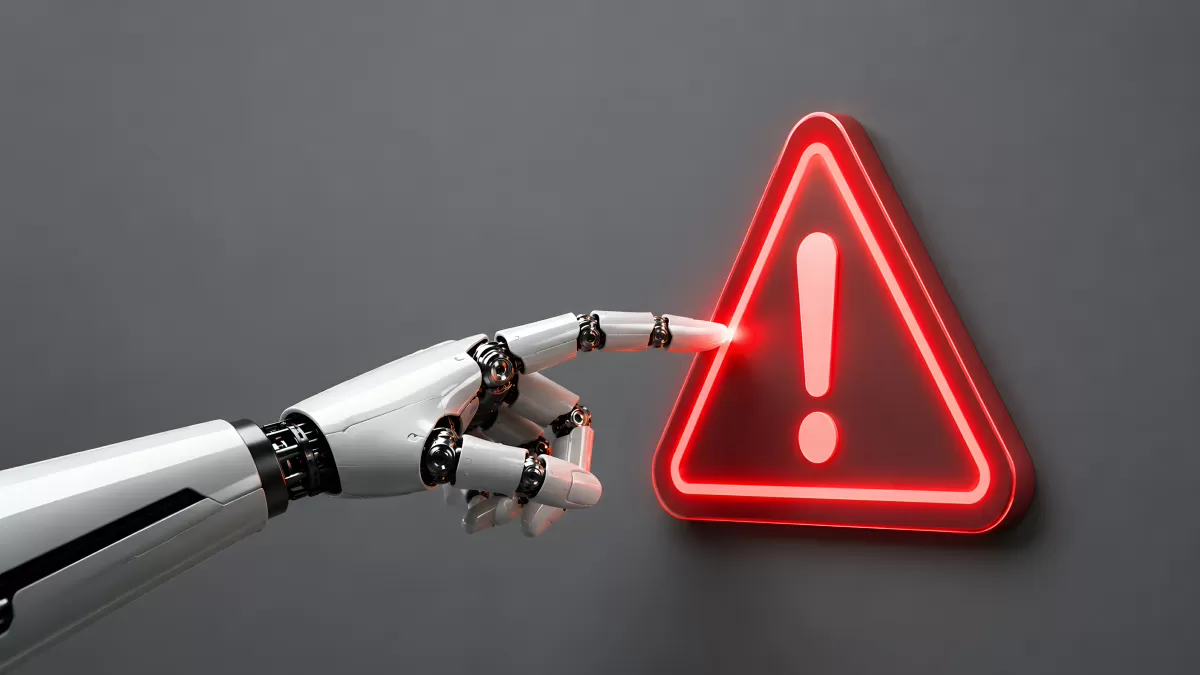 Rote Warnsymbole von Roboterhand berührt