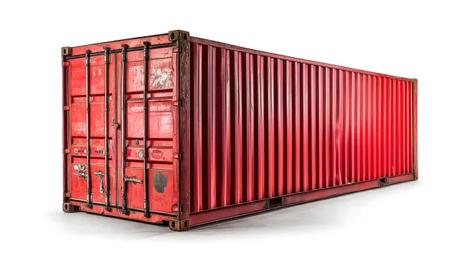 Roter Frachtcontainer vor weißem Hintergrund