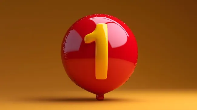 Roter Luftballon mit gelber Zahl 1 auf gelbem Hintergrund