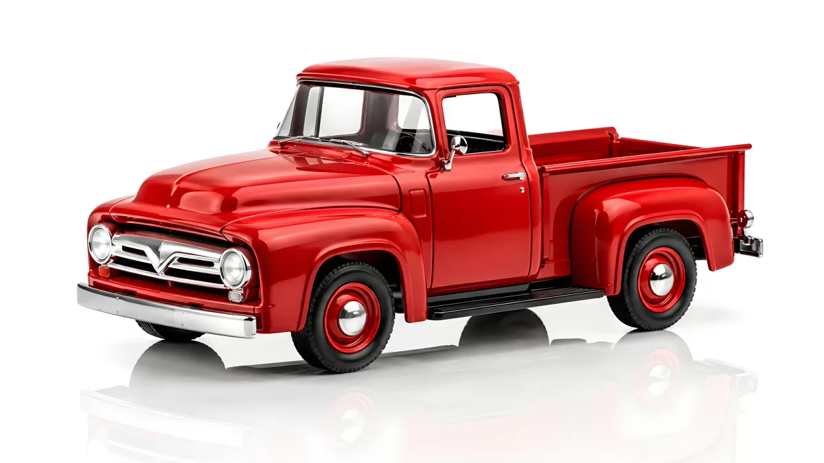 Roter Oldtimer-Pickup der 1950er Jahre in Studioaufnahme