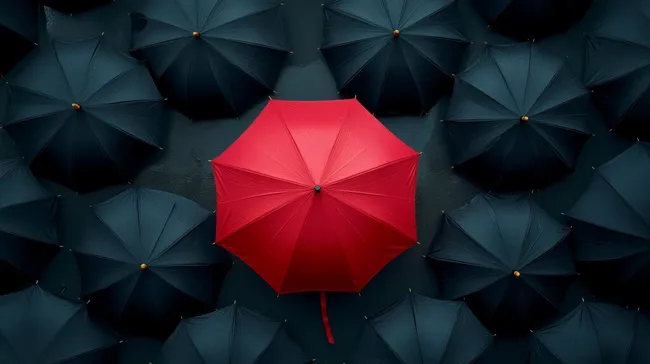 Roter Regenschirm als auffallende Attraktion