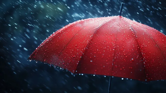 Roter Regenschirm im Regen - Schutz und Sicherheit