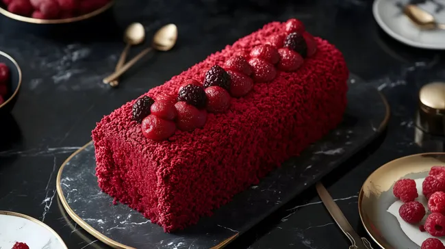 Roter Samt-Kuchen mit Beeren-Topping