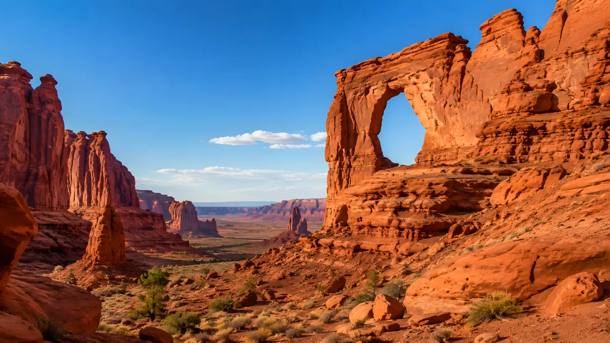 Roter Sandsteinbogen in der Wüstenlandschaft Utahs