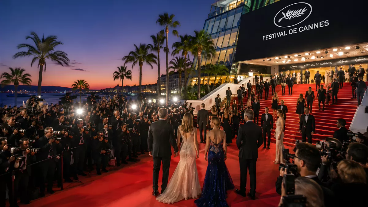 Roter Teppich beim Festival de Cannes bei Sonnenuntergang